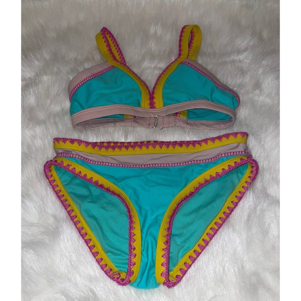Malibu Design Group Girls Embroidered Retro Style Bikini - Size 14